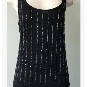 Twenty One Beaded And Sequins Round Neck Top Size L Black Sleeveless